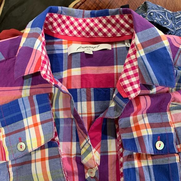 Foxcroft NYC Size 10 Petite Pink Blue Plaid Gingham - Picture 4 of 8